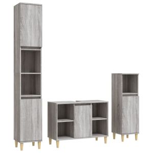 3 pcs conjunto móveis casa de banho madeira proc. Cinza sonoma