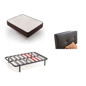 Pack colchão + cabeceira estofada + sommier 135x190 preto