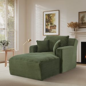 Sofá chaise longue em bombazina verde sem montagem