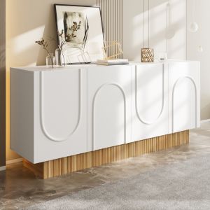 Aparador com 4 portas branco e madeira 75x160x38cm