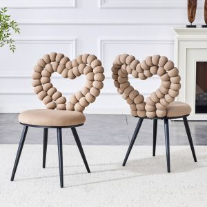 Silla de comedor terciopelo camel set de 2 con patas negras