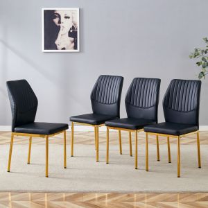 Conjunto de 4 cadeiras de jantar em pu preto com pernas douradas
