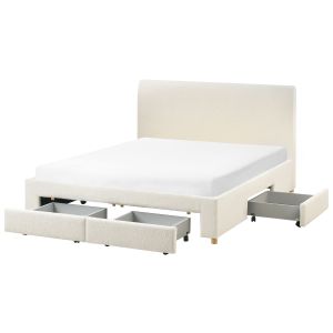 Cama com gavetas de arrumação soutrin bouclé branco creme 160 x 200 cm