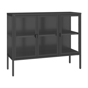 Aparador de vitrinas borshavisa 3 portas vidro 80x100x35 cm preto [en.casa]