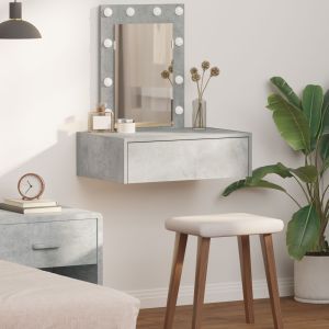 Mesa de maquiagem suspensa  com luzes LED cinza concreto wf383212