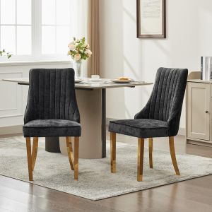 Silla de comedor,patas curvadas de madera maciza,dos piezas, negro