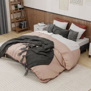 Cama estofada 160x200cm estrutura em madeira e metal veludo – cinzento
