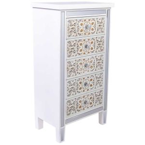 Cómoda de madeira e vidro com 5 gavetas 48x30x89