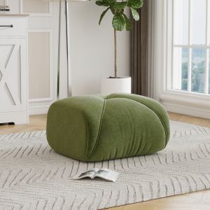 Otomana em chenille verde com design macio e estrutura modular