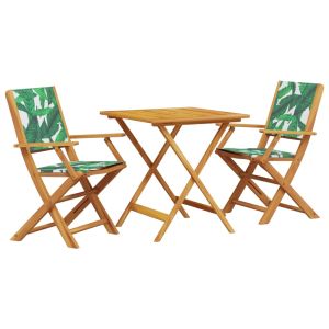 vidaXL juego de bistro de 3 piezas tela madera maciza estampado hojas