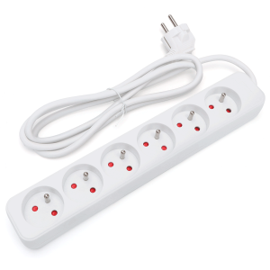 Aigostar régua extensor de 6 tomadas 16a 2p + t, cabo 1.5m, branco