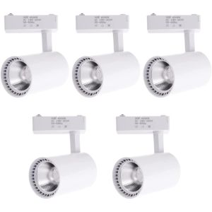 5x spotlight LED rail branco 30w, luz fria 6000k, 2200 lm, 220v monofásico