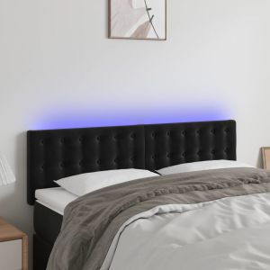 Cabeceira de cama c/ luzes LED veludo 144x5x78/88 cm preto ptob7316