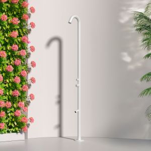 Duche exterior branco em aço inox 316l com misturador e lava-pes