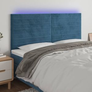 Cabeceira cama c/ luzes LED veludo 200x5x118/128cm azul-escuro ptob5554