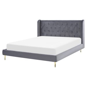 Cama veludo forbach 160 x 200 cm cinzento