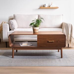 Mesa de centro milo em nogueira, estilo retrô, 105 cm