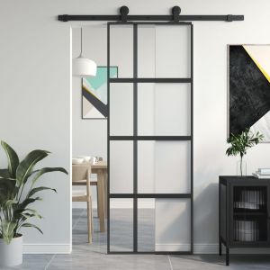 Porta deslizante 76x205 cm vidro temperado e alumínio preto ptxt2164