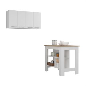 Conjunto de cozinha caLEDon, ilha de cozinha + móvel de parede