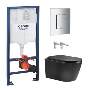 Grohe cist. Embutida e botão cromado brilho + sanita susp nebula black