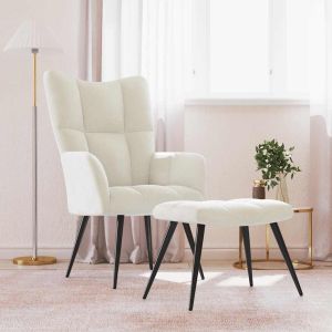 Cadeira de descanso com banco veludo branco nata ewg6695