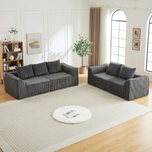Sofá modular em bombazina cinzento com 5 almofadas sem montagem