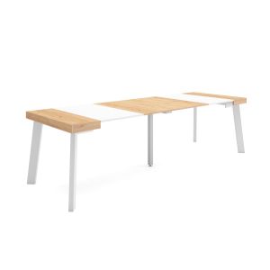 Mesa extensível, 58/262x90x73cm, carvalho e branco, pés de madeira rf3114