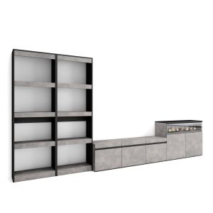 Conjunto de móveis tv, 370x35x186cm, cimento, lareira eléctrica rf3171