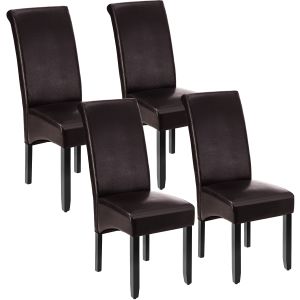 4 cadeiras de sala de jantar ergonómicas, símil cuero, estofadas castanho