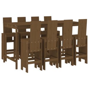 vidaXL mesa y taburetes altos de jardín 9 pzas madera pino marrón miel