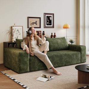 Sofá modular sem montagem em tecido verde 1 lugar