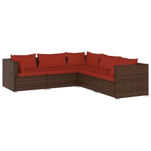 5 pcs conjunto lounge jardim c/ almofadões vime pe castanho