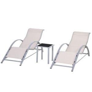 Espreguiçadeiras e mesa de exterior metal, textilene e vidro temperado