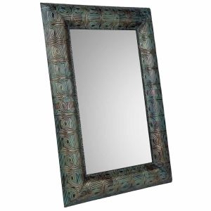 Espelho de parede em metal azul 70x5x100