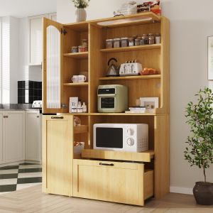 Aparador de cozinha com gaveta e vidro natural 177x98x40cm