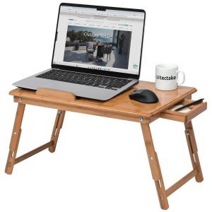 Mesa para portátil, bambu 55x35x26 cm ajustável, com puerto usb castanho