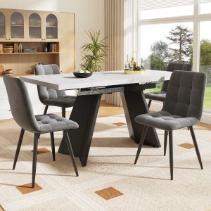 Conjunto mesa extensível e 4 cadeiras em veludo branco e preto