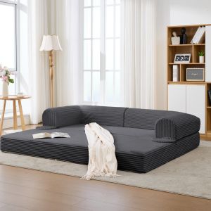 Sofá cama dobrável estofado cinzento 2 lugares design compacto
