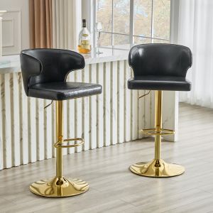 Taburete de bar ajustable con respaldo negro con reposapiés y base grande