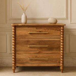 Artisan furniture cómoda em madeira maciça spindle, 3 gavetas