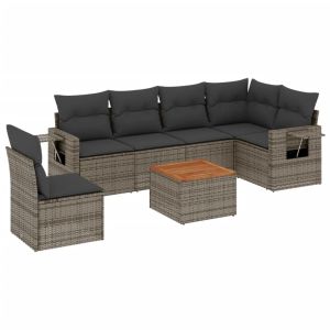 vidaXL set de sofás de jardín 7 piezas con cojines ratán pe gris