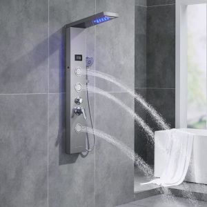 Coluna de chuveiro LED - inox - chuveiro quadrado - tela lcd - hidromassage