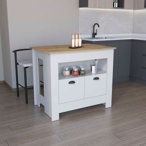 Ilha de cozinha arlet em melamina com 2 portas e 3 prateleiras