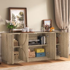Aparador natural com portas e prateleiras 80x160x40cm