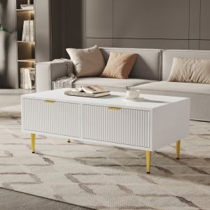 Mesa de centro com 2 gavetas branca e dourada 40x100x50cm