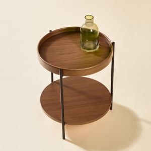 Mesa de centro redonda conjunto 2 peças nogueira 38x69x69cm