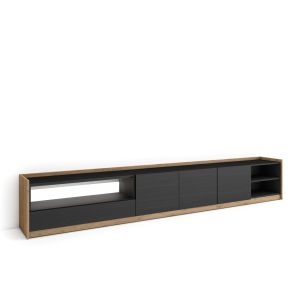 Móvel de tv, 310x37x50cm, preto e carvalho, LED rf4897