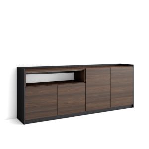 Aparador sala de jantar, 207x37x80cm, carvalho escuro e preto rf4270