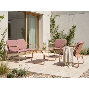 Conjunto de jardim com mesa 4 lugares calascio metal castanho