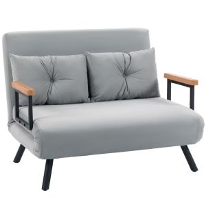 Sofá cama 102x73x81 cm poliéster e madeira de borracha color gris Homcom